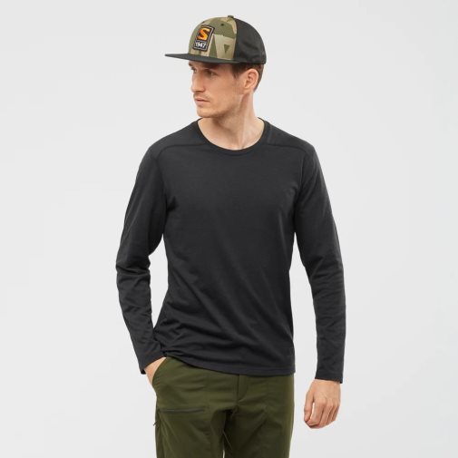 Black Salomon Essential Long Sleeve Men's T-Shirts | IE GA7492